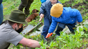 Čtyřicet malých jedlí zasadily děti na zahradě za svatým Michalem
