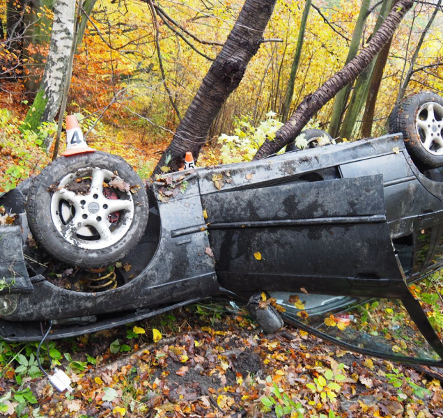 Auto na Šumpersku skončilo na střeše mezi stromy, řidič nadýchal